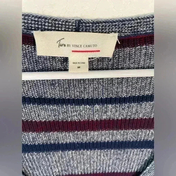 Two by Vince Camuto Red and Blue Scoop V neck Long Knit Sweater Womens Sz Medium - Picture 6 of 7
